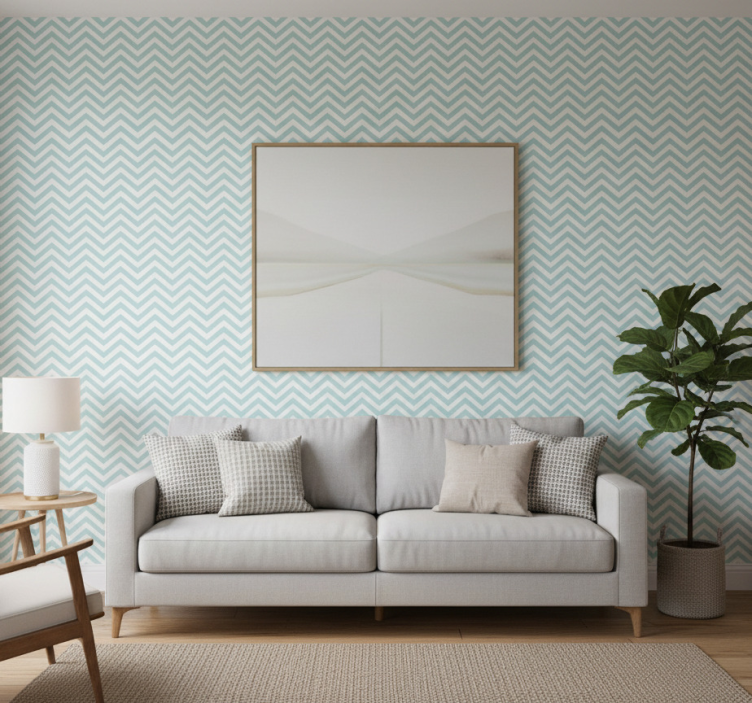 Fondtapet vardagsrum i chevronstil - Tenstickers