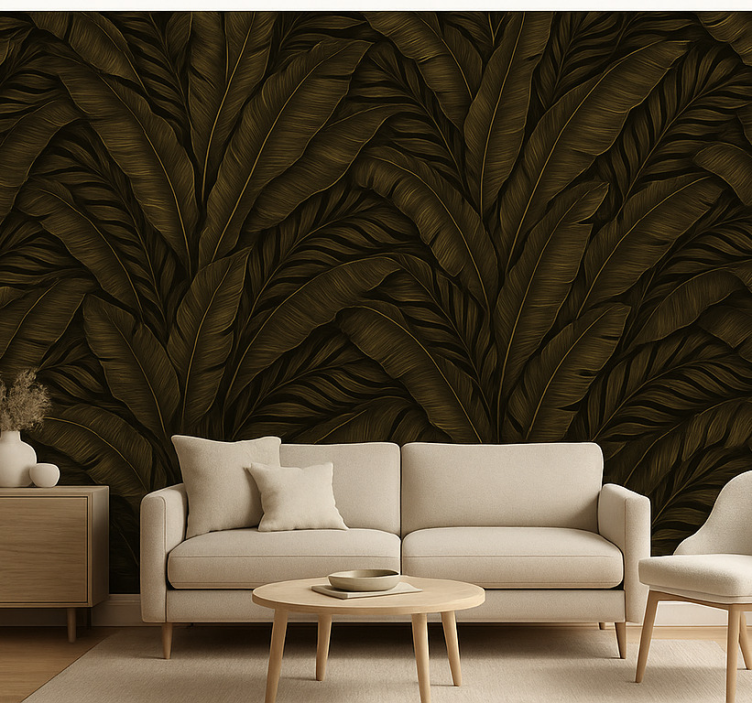 Fondtapet vardagsrum i guldaccenter - Tenstickers