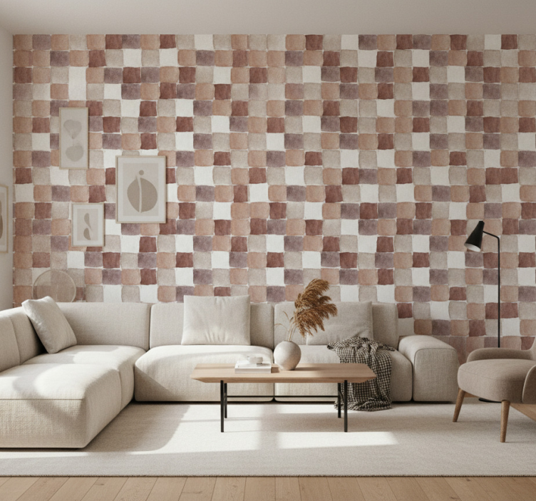 Fondtapet vardagsrum jordtoner akvarell - Tenstickers