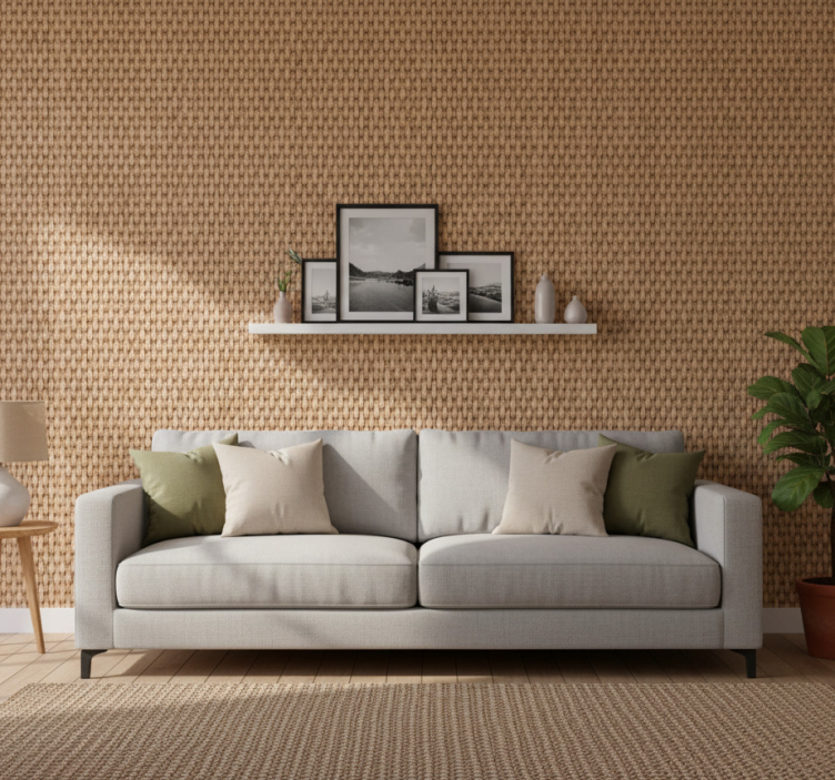 Fondtapet vardagsrum klassisk naturfiberimitation - Tenstickers