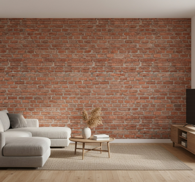Fondtapet vardagsrum klassisk röd tegel - Tenstickers