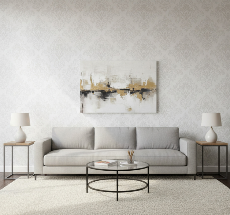 Fondtapet vardagsrum klassisk vit damask - Tenstickers