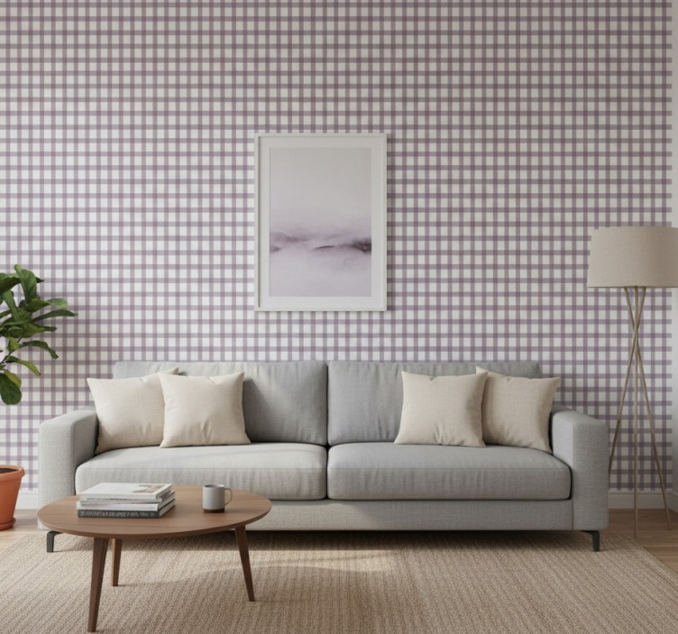 Fondtapet vardagsrum lila rutigt - Tenstickers