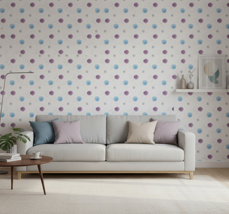 Fondtapet vardagsrum livliga prickiga cirklar - Tenstickers