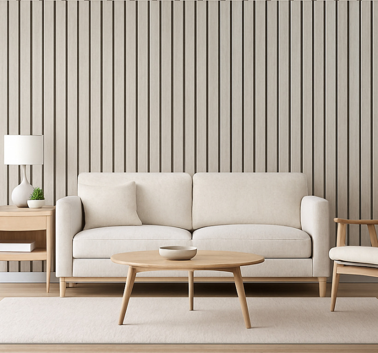 Fondtapet vardagsrum ljust grått trädesign - Tenstickers