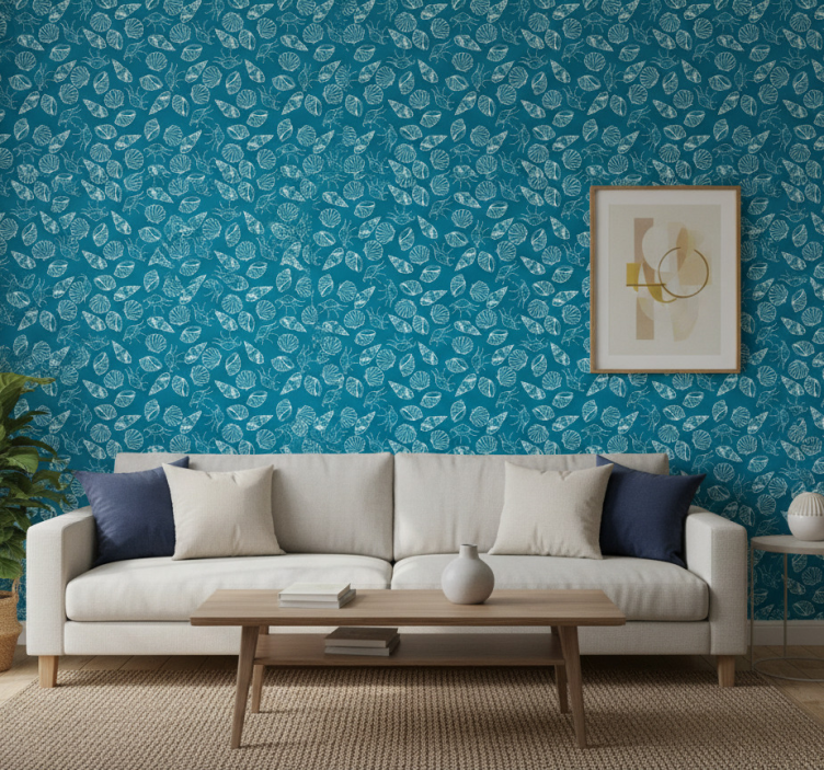 Fondtapet vardagsrum löv mönster yta - Tenstickers