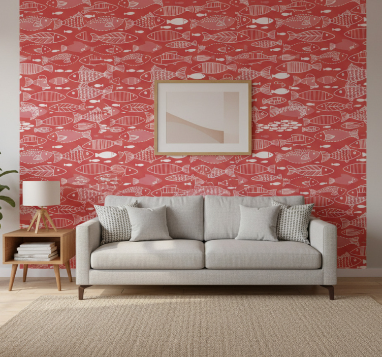 Fondtapet vardagsrum många fiskar under havet - Tenstickers