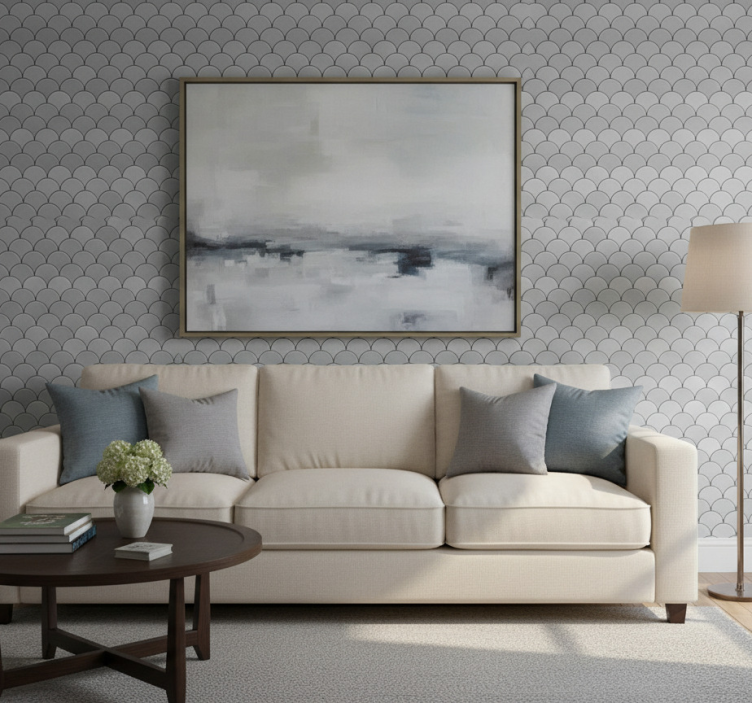 Fondtapet vardagsrum med scallopmönster - Tenstickers