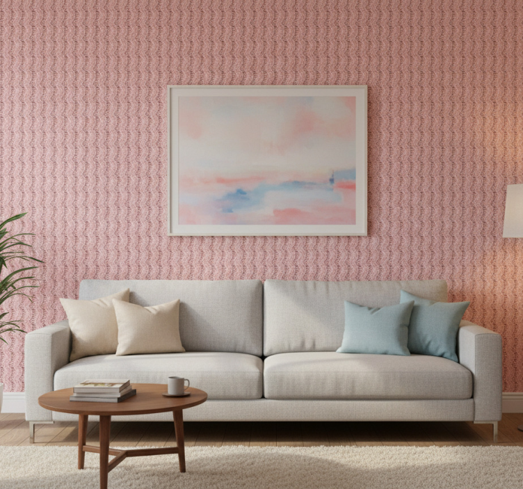 Fondtapet vardagsrum med vågigt mönster duk - Tenstickers