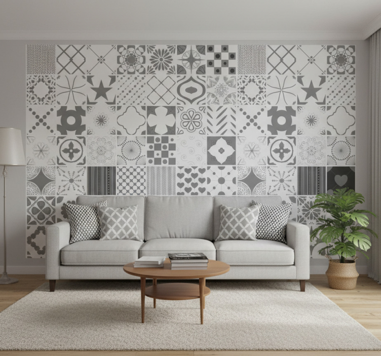 Fondtapet vardagsrum mönstrad monokrom textur - Tenstickers