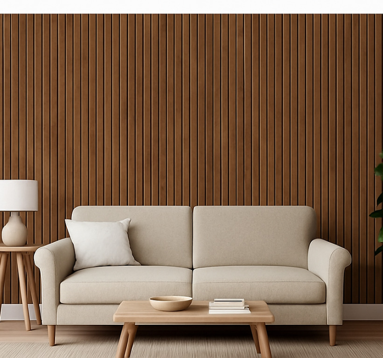 Fondtapet vardagsrum mörkbruna vertikala träplankor - Tenstickers
