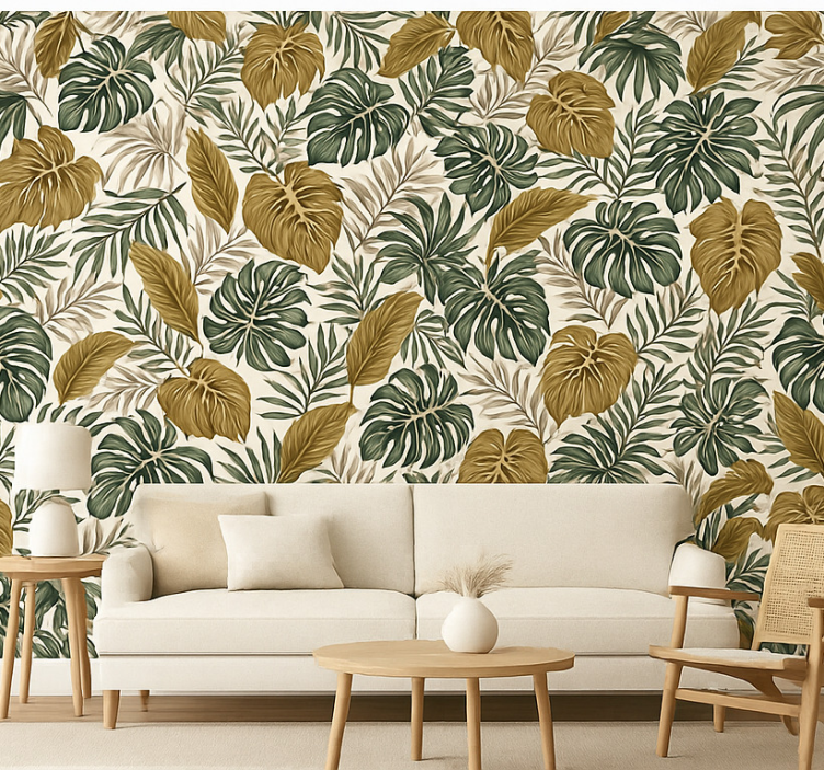 Fondtapet vardagsrum neutral blomsterdesign - Tenstickers