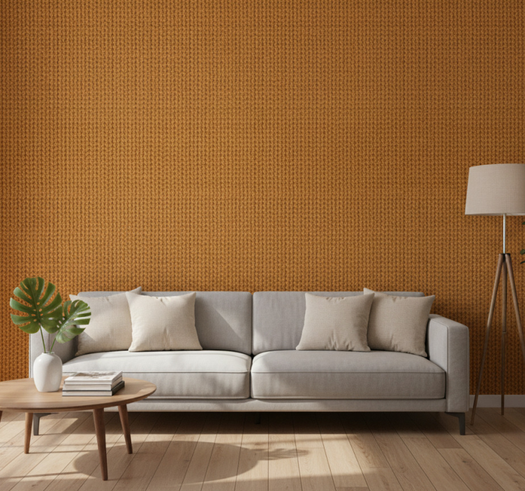 Fondtapet vardagsrum orange naturfiberimitation - Tenstickers