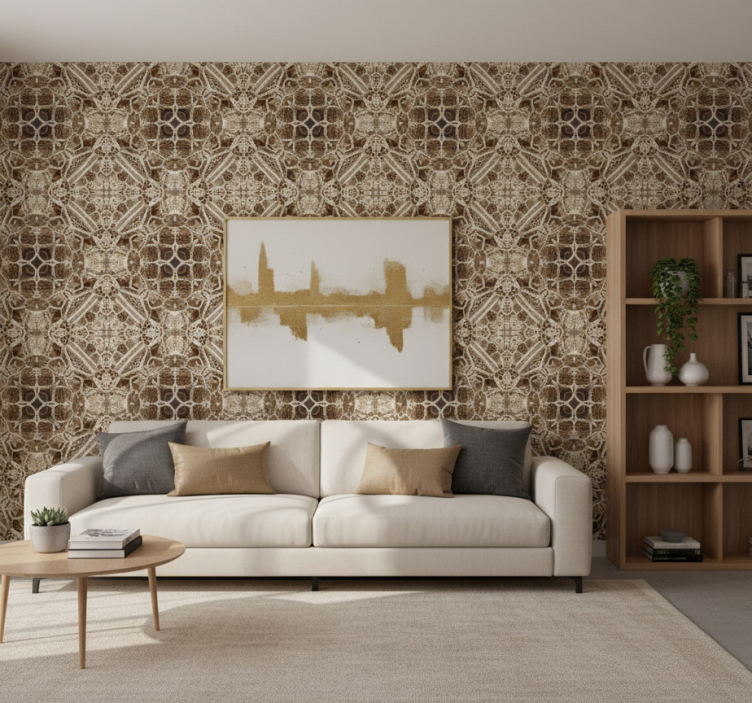 Fondtapet vardagsrum ornate lace kaleidoscope - Tenstickers