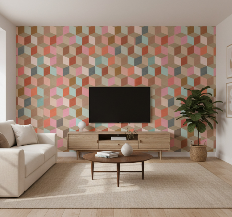 Fondtapet vardagsrum pastell geometriskt kraftmönster - Tenstickers