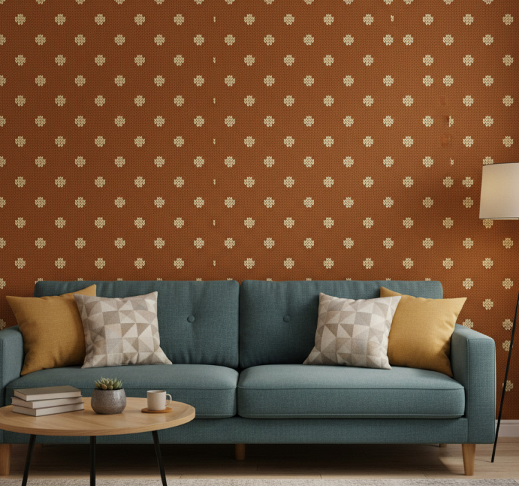 Fondtapet vardagsrum prickigt stickat mönster - Tenstickers