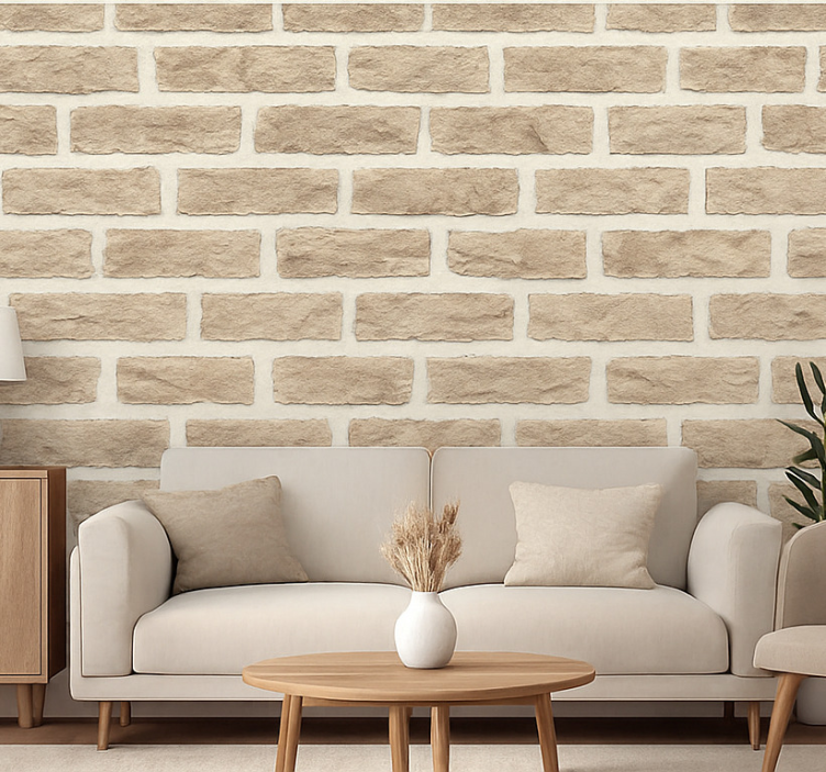 Fondtapet vardagsrum rustik sandstens tegel - Tenstickers