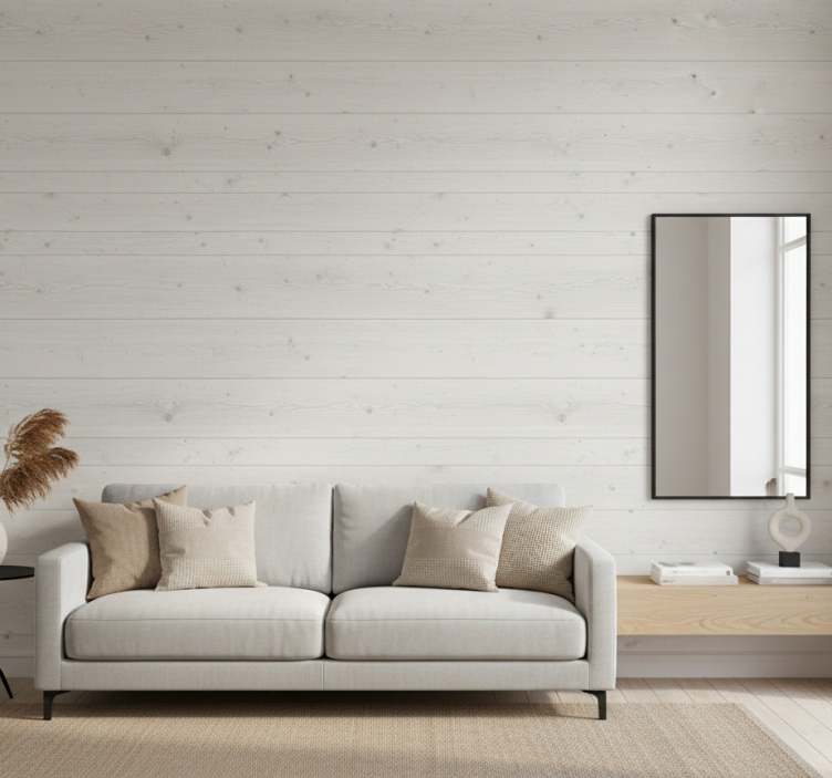 Fondtapet vardagsrum rustikt vitt trä - Tenstickers