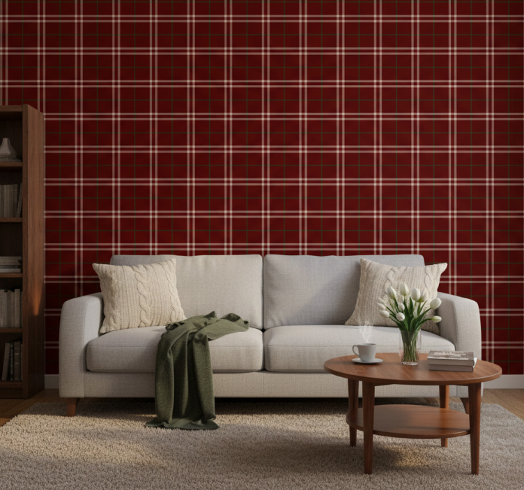 Fondtapet vardagsrum rutmönstrad yta - Tenstickers