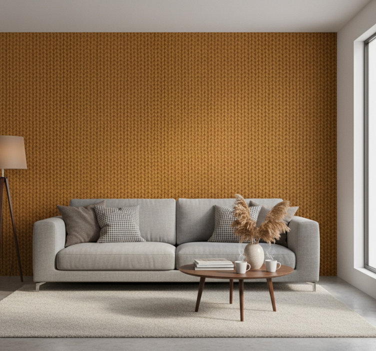 Fondtapet vardagsrum stickat tygmönster - Tenstickers