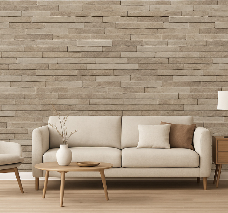 Fondtapet vardagsrum strukturerad stenslook - Tenstickers
