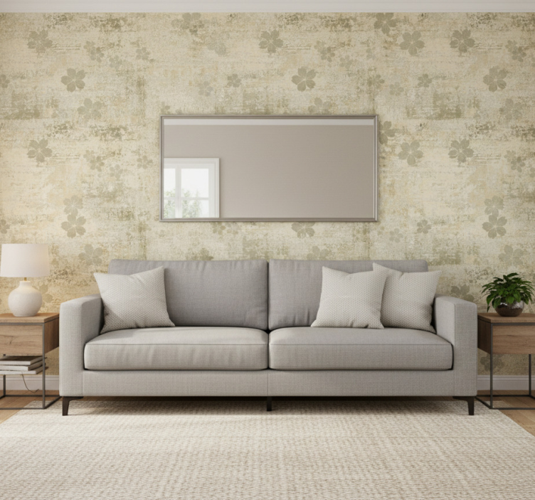 Fondtapet vardagsrum subtil blommig elegans - Tenstickers