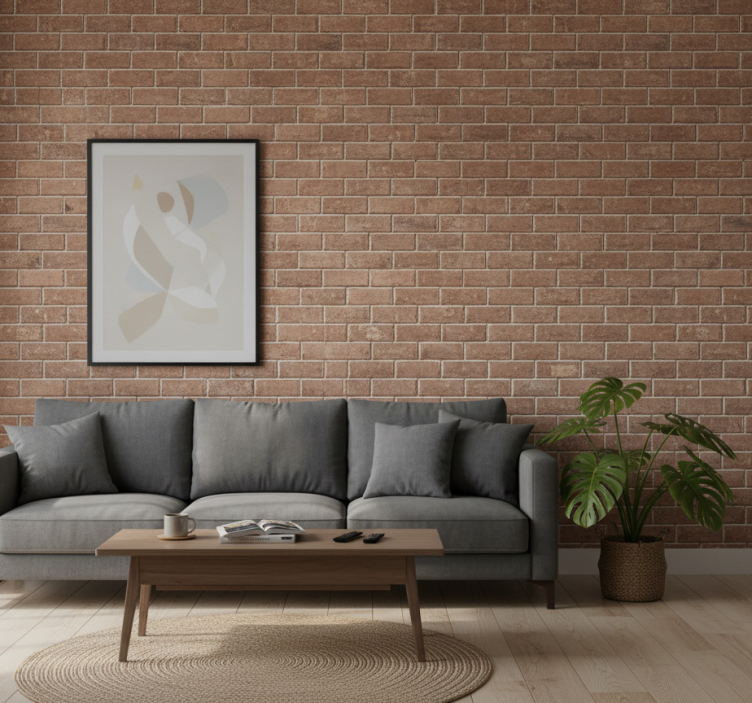 Fondtapet vardagsrum tegelillusion - Tenstickers