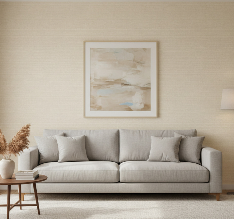 Fondtapet vardagsrum tunt jute beige mönster - Tenstickers