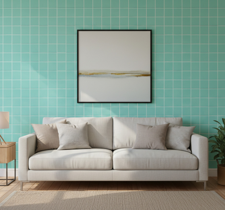 Fondtapet vardagsrum turkos kakelyta - Tenstickers