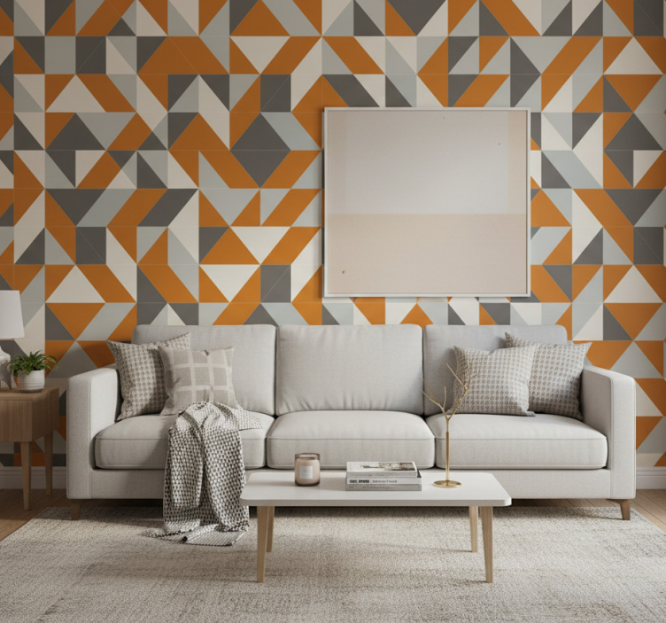 Fondtapet vardagsrum vinklat triangelmönster - Tenstickers