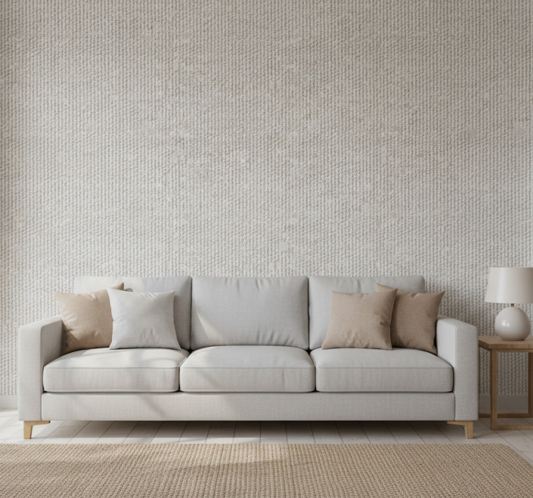 Fondtapet vardagsrum vit naturfiberimitation - Tenstickers