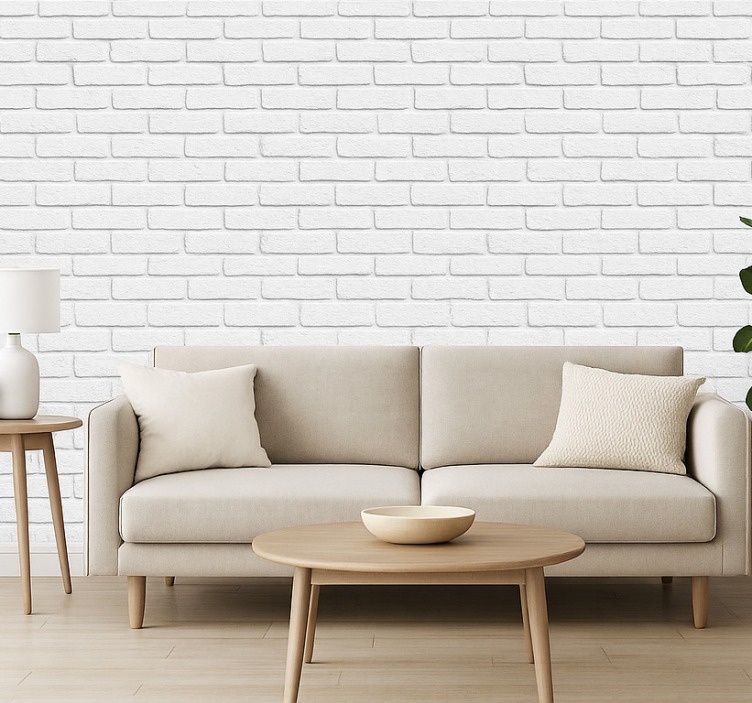 Fondtapet vardagsrum vit stenseffekt - Tenstickers