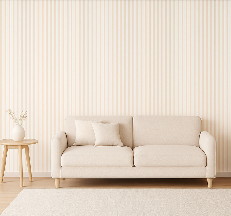 Fondtapet vardagsrum vita beige tunna ränder - Tenstickers