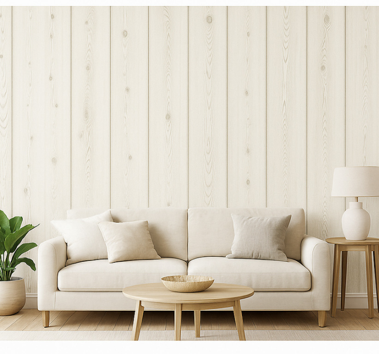 Fondtapet vardagsrum vitlaserad trä - Tenstickers