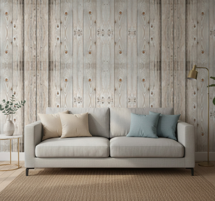 Fondtapet vardagsrum vitpinnseffekt - Tenstickers