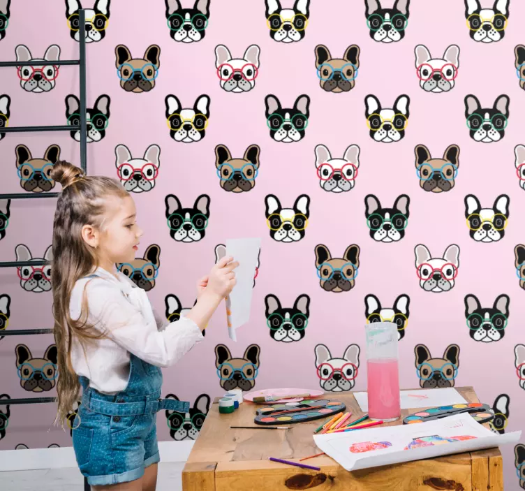 Fransk bulldog med glasögon sovrum tapet - Tenstickers