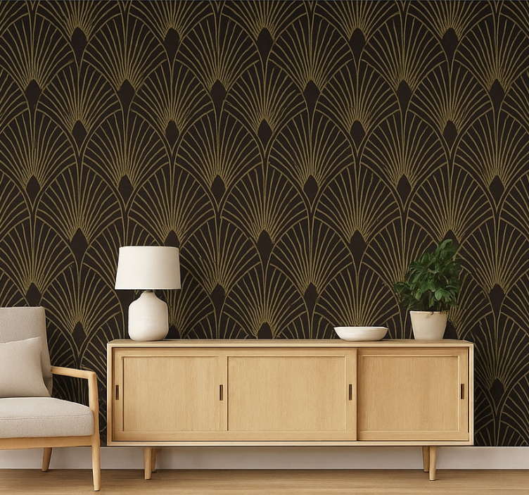 Geometriska tapeter gilded deco fan - Tenstickers