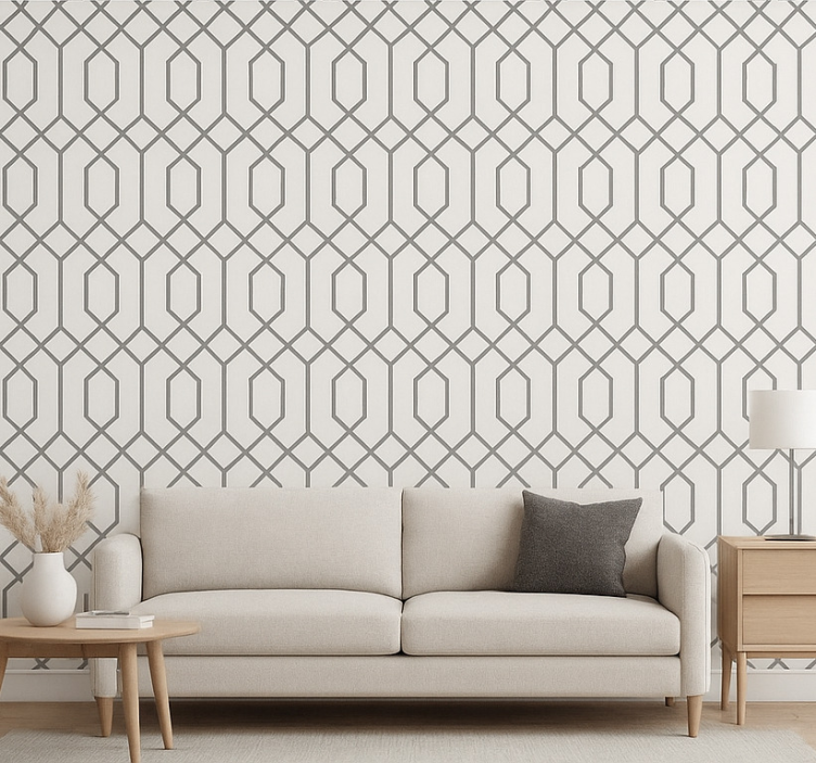 Grå geometrisk fondtapet vardagsrum - Tenstickers