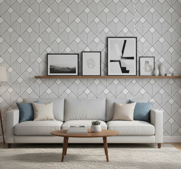 Grå mönstrad stil tapet geometriska former - Tenstickers