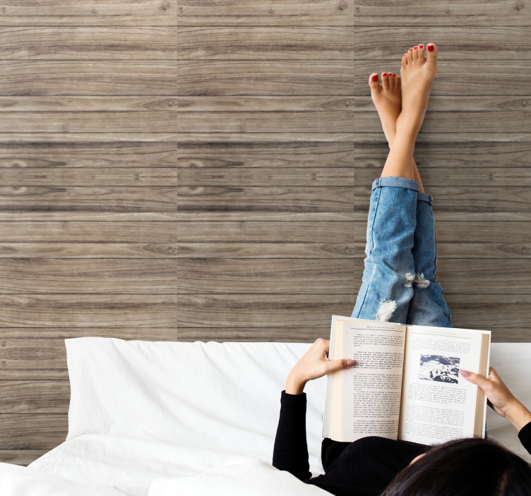 Grå horisontella plankor träeffekt tapeter - Tenstickers