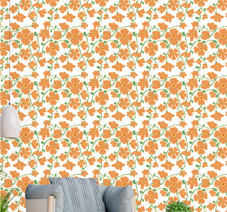 Grön orange tusensköna blomma tapet - Tenstickers