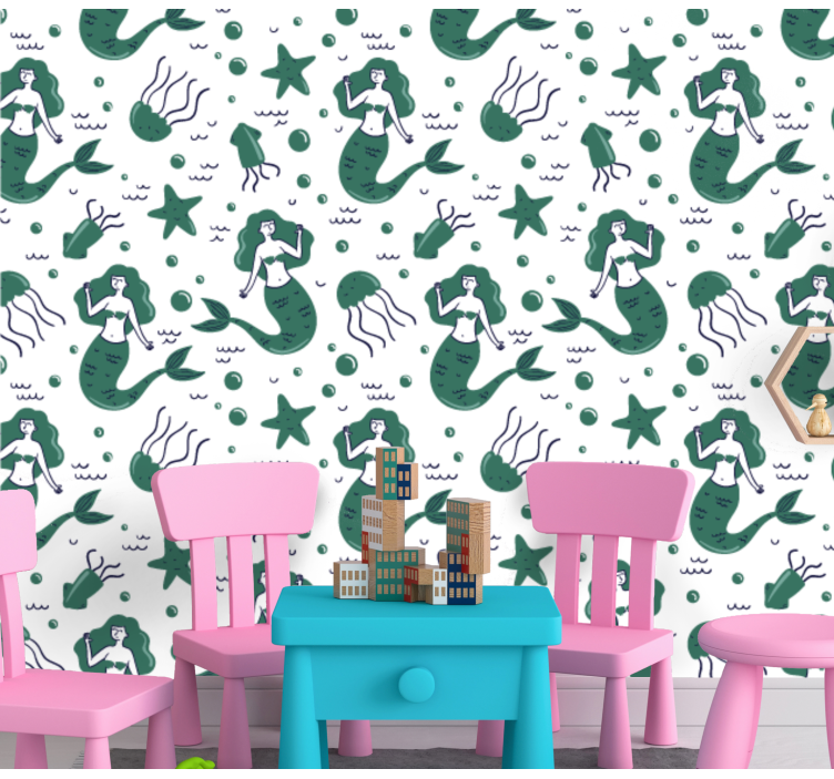 Gröna sjöjungfrur barn tapeter - Tenstickers