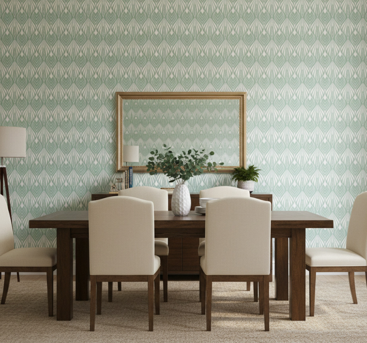 Gröna stiliserade blad tapet matsal - Tenstickers