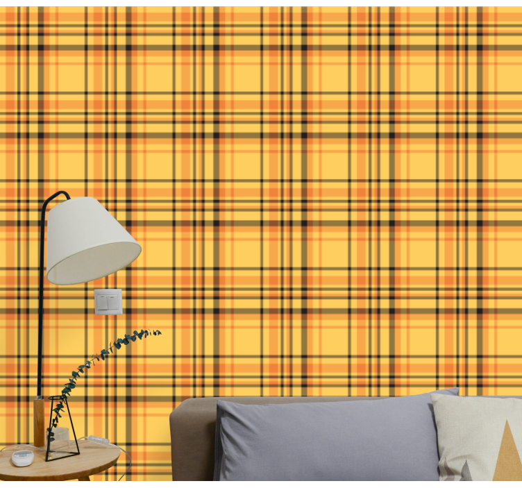 Gul rutig cool mönster vardagsrum tapet - Tenstickers