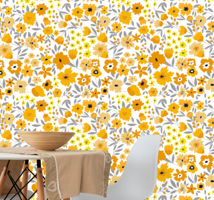 Gula och orange blommor natur tapeter - Tenstickers
