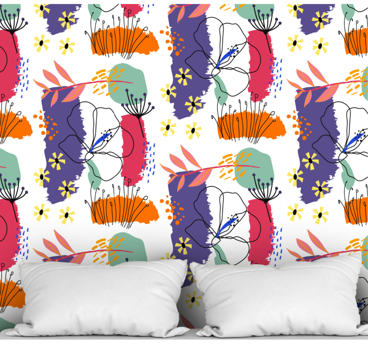 Handmålad abstrakt blomma tapet - Tenstickers