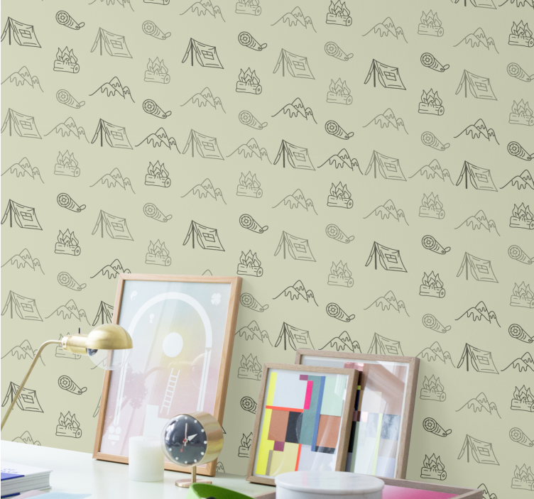 Handritad camping stuffs djungel tapet - Tenstickers