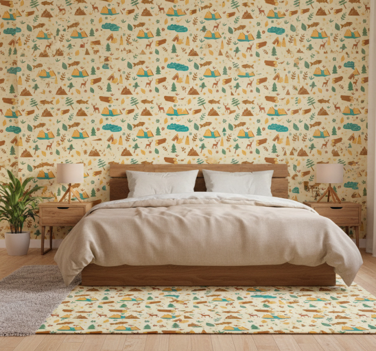 Handritad campingtid bergsaker tapet sovrum - Tenstickers