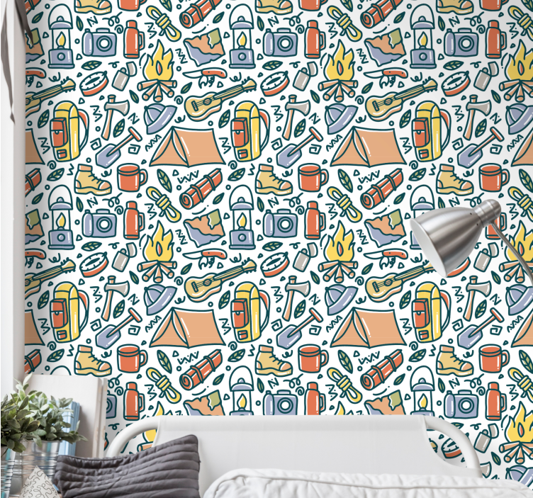 Handritad berg och camping grejer tapeter - Tenstickers