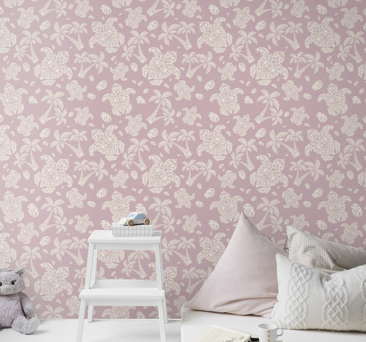 Hawaiian sköldpadda och palm träd djur tapeter - Tenstickers